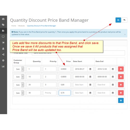 OpenCart Quantity Discount Price Bands Manager