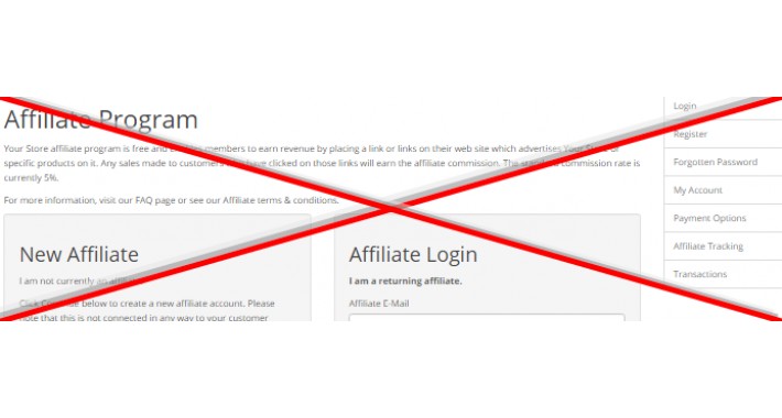 Remove Affiliates - OpenCart 2.x
