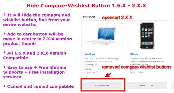 Hide Compare-Wishlist Button 1.5.X - 2.X.X