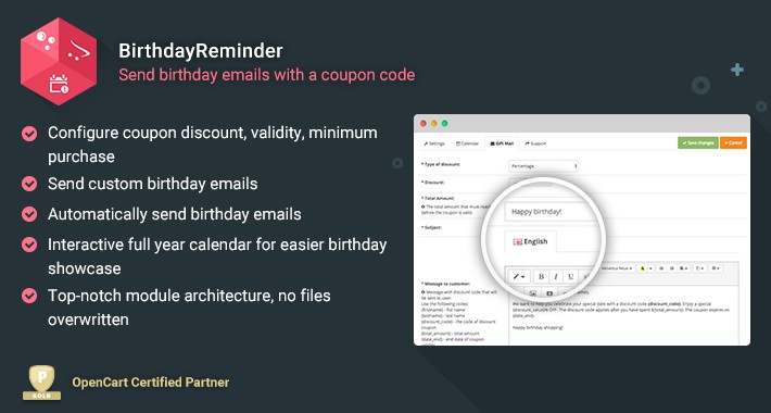 Birthday Reminder - Send birthday emails with coupon code