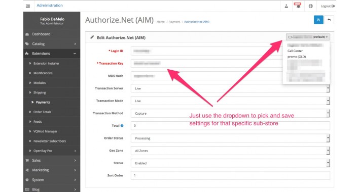Authorize.net for Multi-Store 