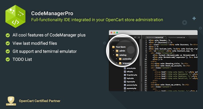 Code Manager Pro - Pro Web-based IDE framework for OpenCart