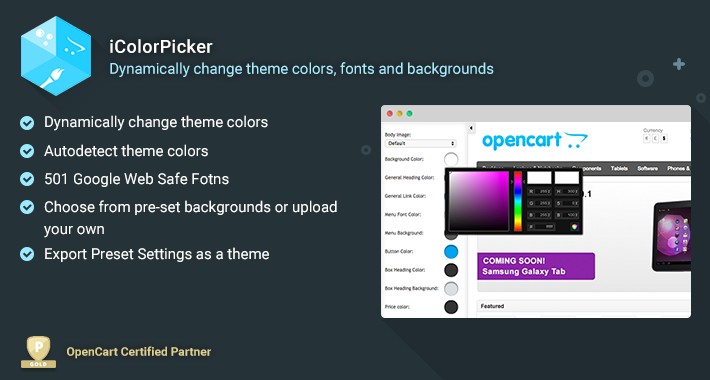 iColorPicker - Change OpenCart Colors / Fonts / Background