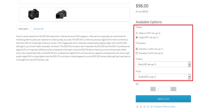 Different UPC for each Option