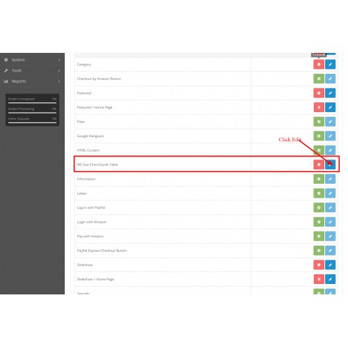 OpenCart IRS Size Chart / Guide Table VQMOD / OCMOD