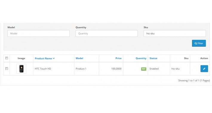 SKU filter in product list