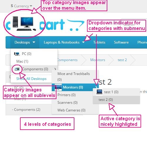 OpenCart - Category icon in the top menu