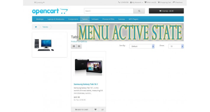 Menu active state item, active link in menu