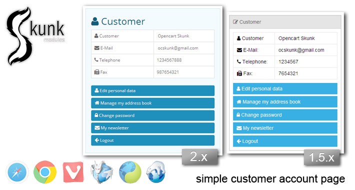 Simple customer account page