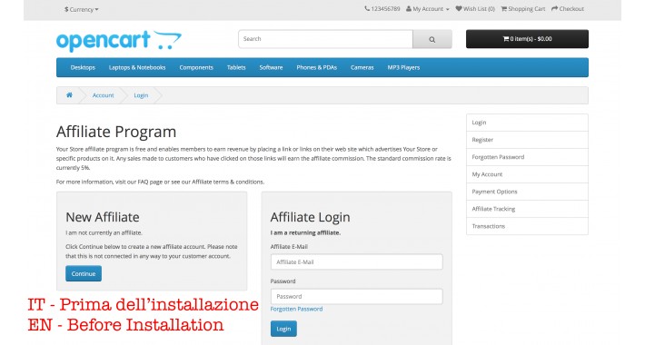 Hide Affiliate Menu if not Logged OCMOD
