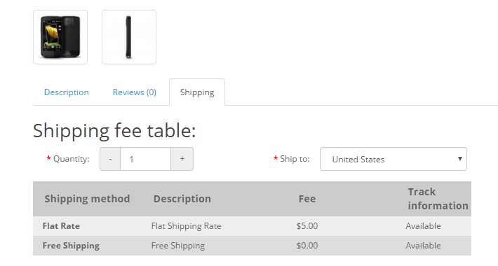 Thatk Shipping fee table on product page