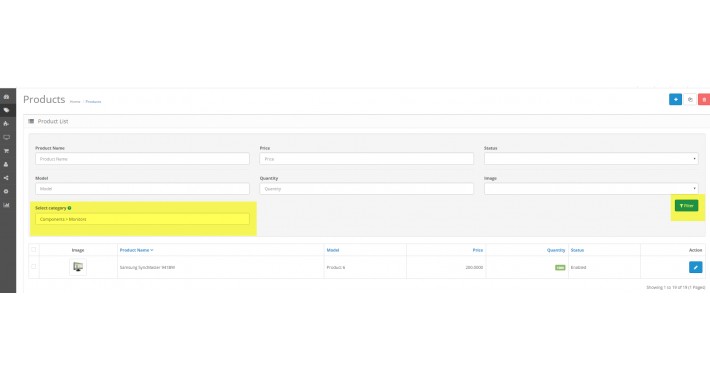 Product  filter by Category - OCMOD