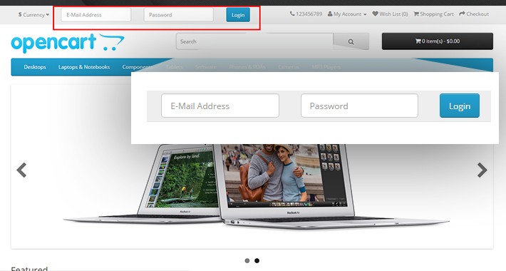 Header Login Panel Opencart 2