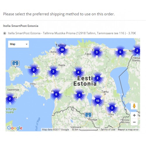 OpenCart - Itella SmartPost Estonia on Google Map Shipping Method