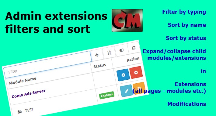 Admin extensions filters and sort