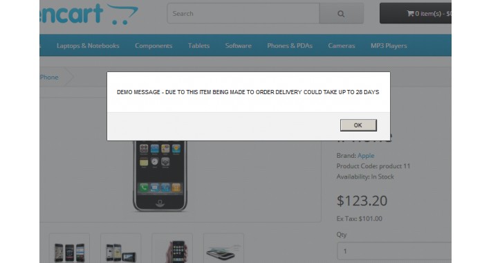 PRODUCT POPUP MESSAGE ALERT - OCMOD