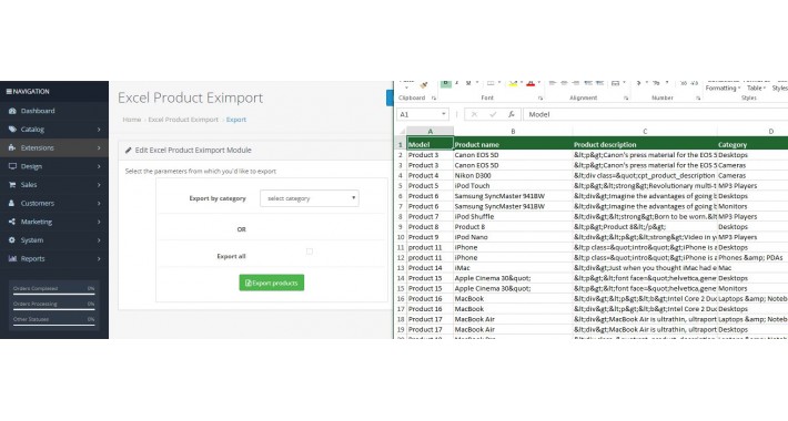 Opencart выгрузка заказов в excel