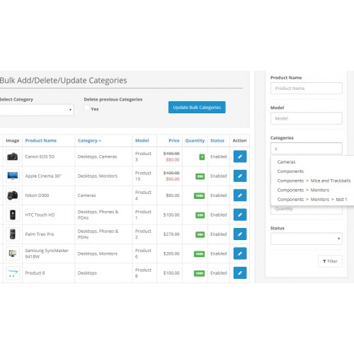 OpenCart - Bulk Add/Delete/Update Products to Category 3.x