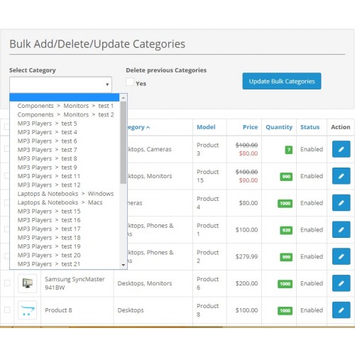 OpenCart - Bulk Add/Delete/Update Products To Category 3.x