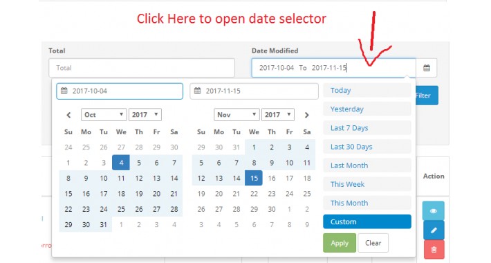 Date filter. Date range WORDPRESS. Range Selector перевод.