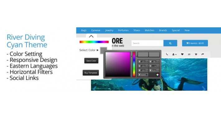 OpenCart 3 Theme River Diving Cyan
