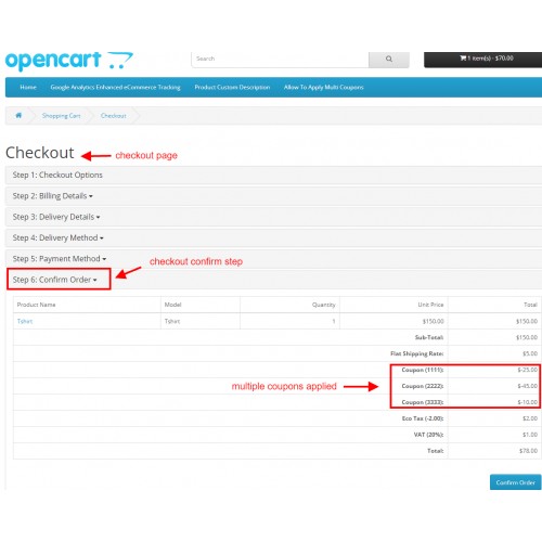Opencart allow coupons