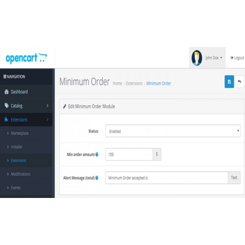 OpenCart - Minimum Order Total