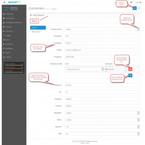 OpenCart - OpenCart Marketplace Seller Sub Account