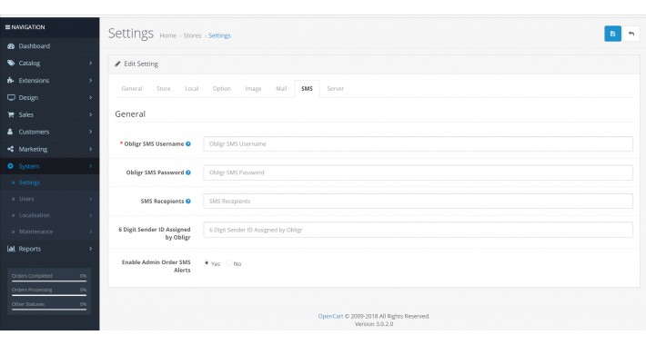 Opencart 3.x Obligr SMS Order Alert with Customized Admin Email