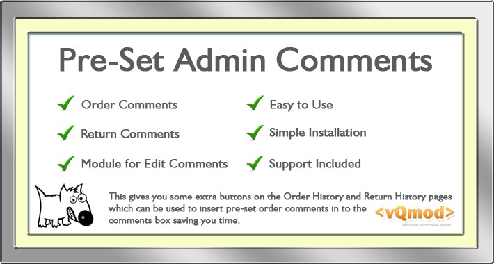 Pre-set Admin Order and Return Comments