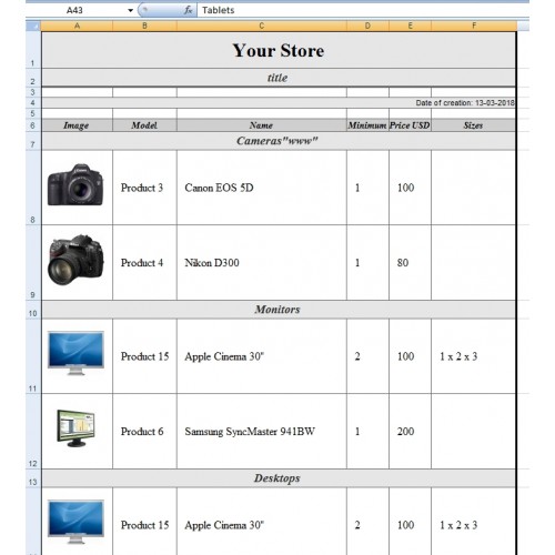 OpenCart - Export price list to excel XLSX
