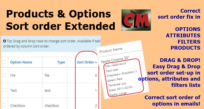 Products and Options Sort order Extended