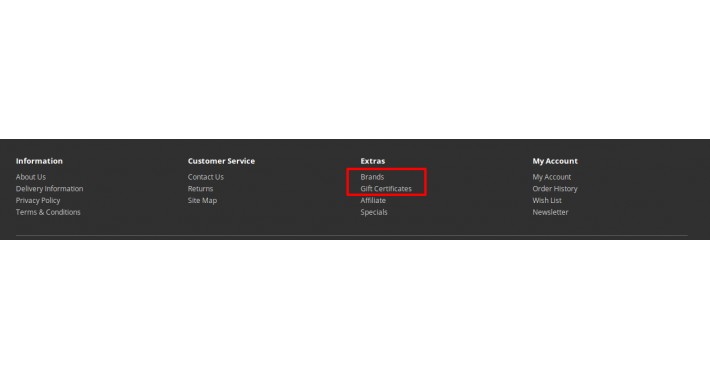 Remove Brands And Gift Certificates From Footer