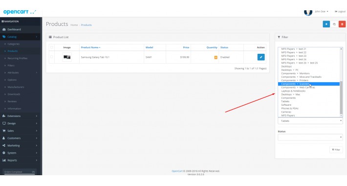 category filer - show product