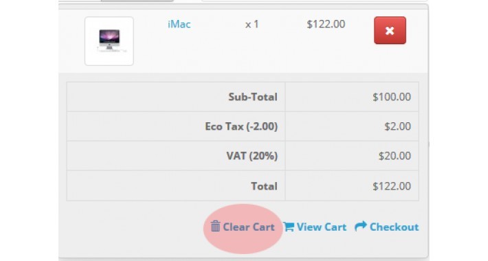 Clear Cart For Opencart Version 2.3.0.2