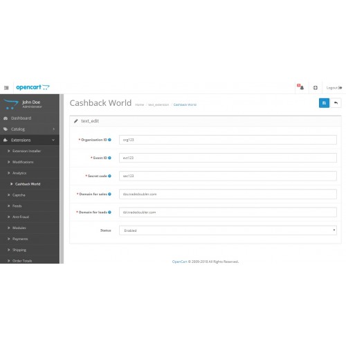 OpenCart Cashback World Tracking