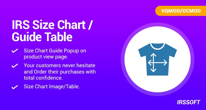 IRS Size Chart / Guide Table VQMOD / OCMOD