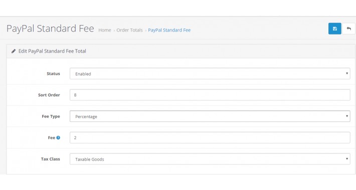 OpenCart Paypal Standard Fee