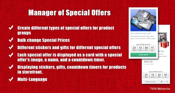 Special Offers Manager with a CountDown Timer, Gifts and Labels