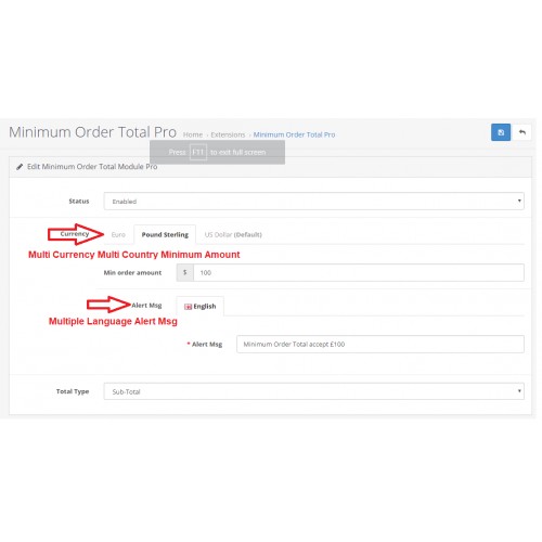 OpenCart Minimum Order Total Pro OpenCart Minimum Order Total Pro