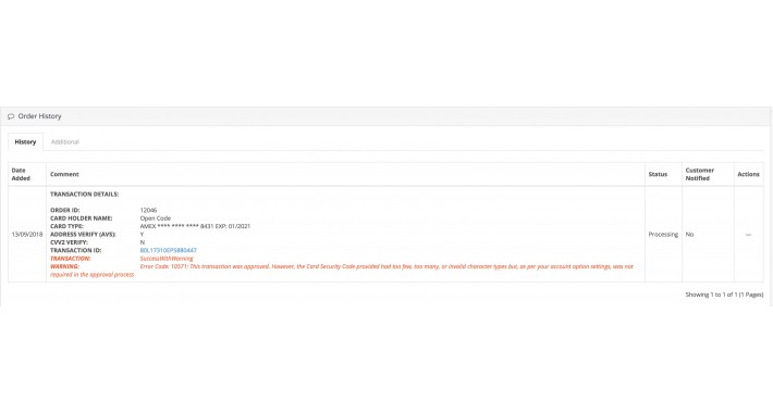 PayPal Pro Payment Details