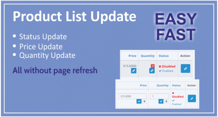Admin Product Quantity, Price and Status change without refresh