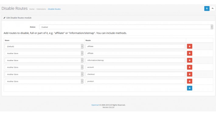 Disable Routes (e.g. affiliate) (Multistore)