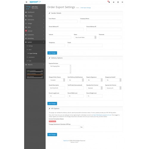 OpenCart - Sendle + Auspost Batch Order Export