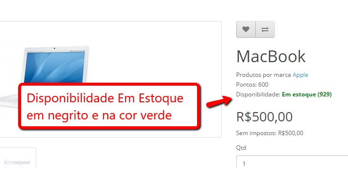 Alteração Informação do Estoque Produto (Stock Bold and Color)