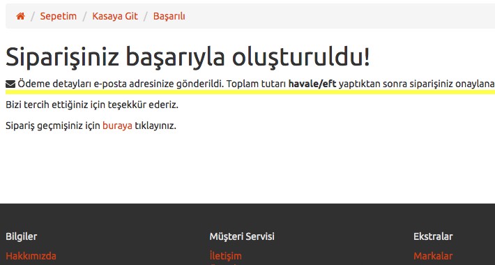 Havale/Eft İçin Ödeme Bekliyor Mesajı Ekleme