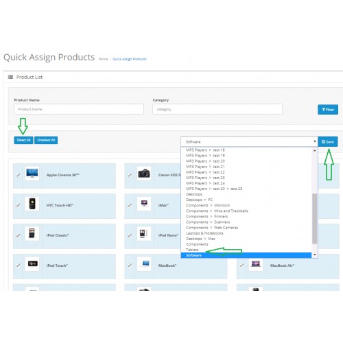OpenCart - Quick Assign Products To Categories
