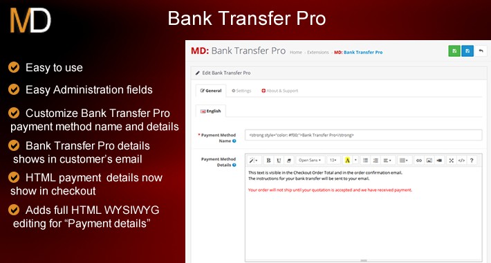 Opencart Bank Transfer Pro