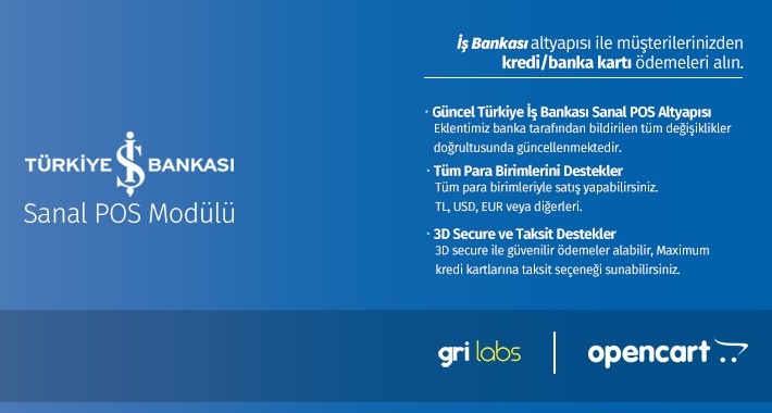 Türkiye İş Bankası OpenCart Sanal POS Modülü - İşbank OpenCart
