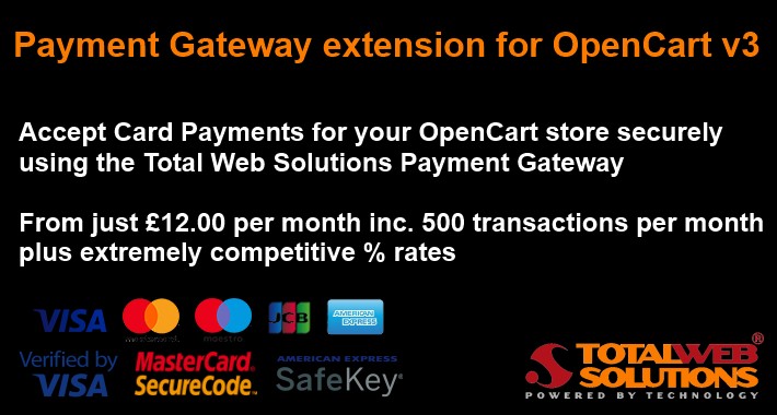 Total Web Solutions Payment Gateway extension for OpenCart v3x